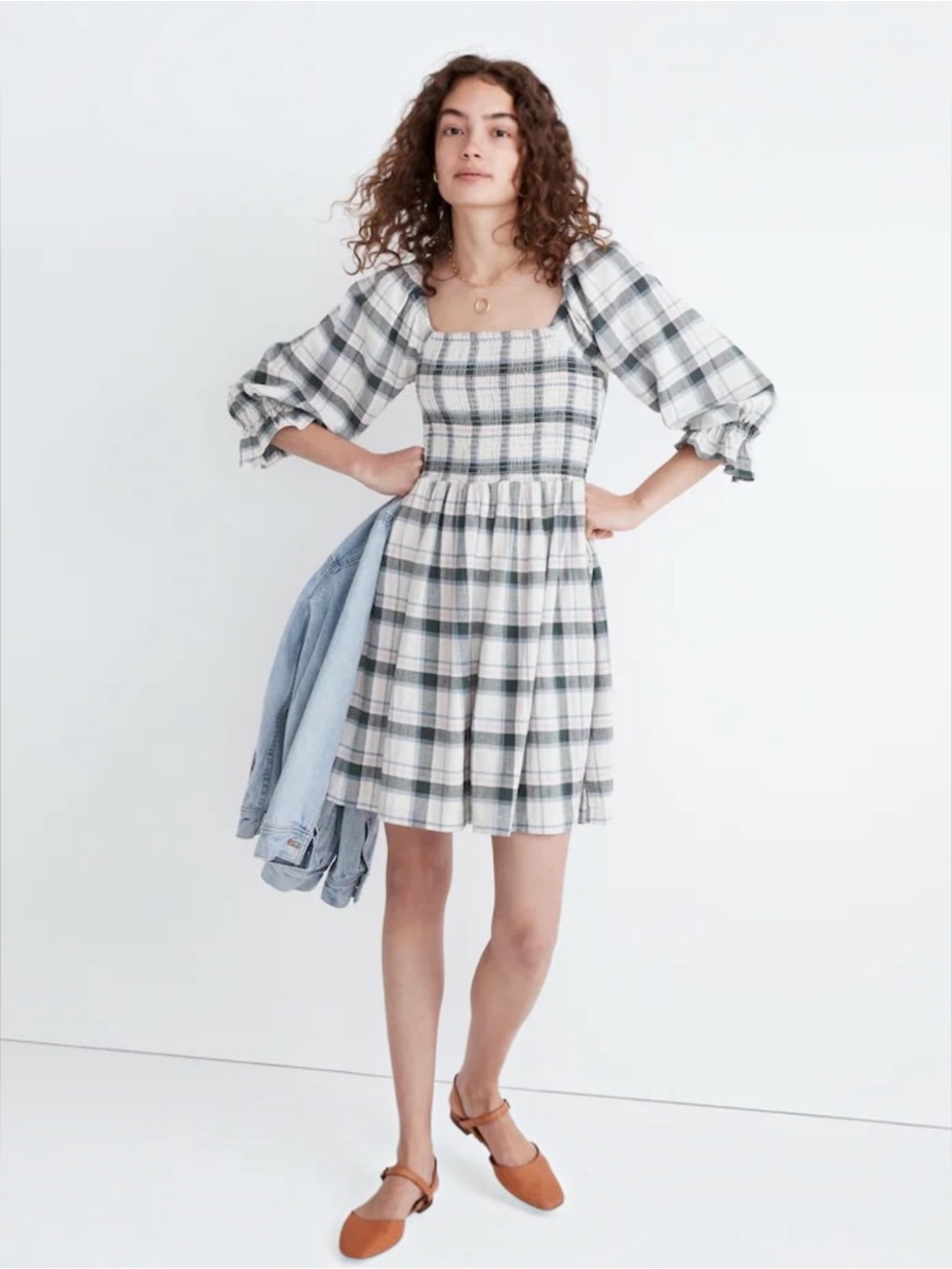 NEW NWT Madewell Smocked Plaid Mini Dress Size Extra Small